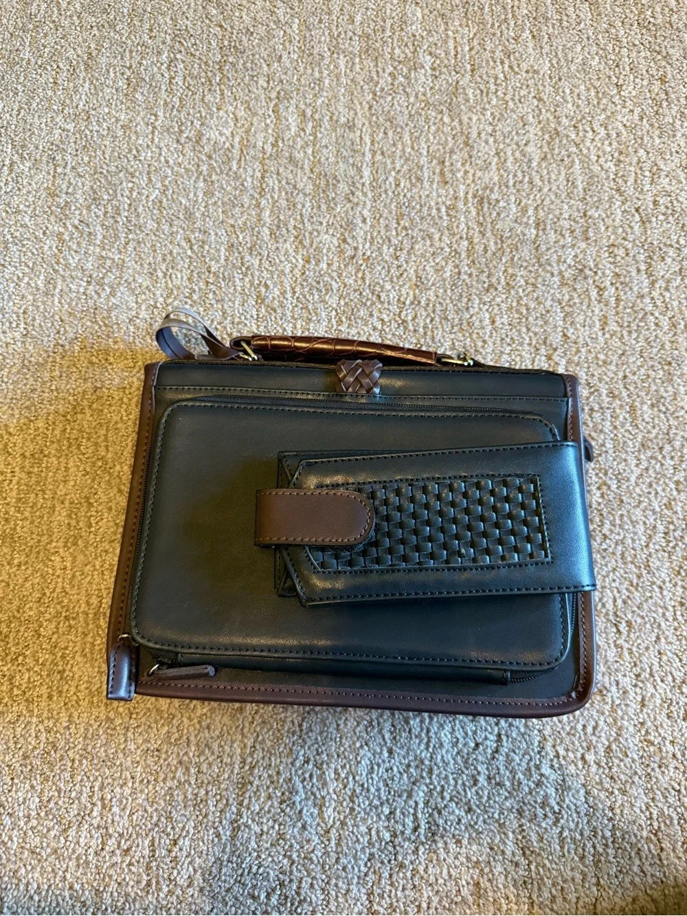 Brighton Brown and Black Croc-Embossed Satchel with Gold Heart Accents